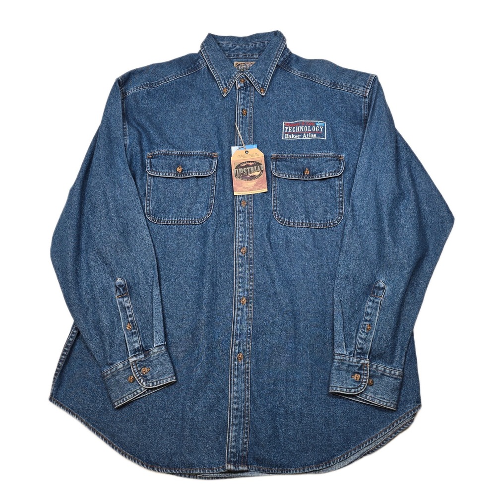 Dunbrooke Upstream Denim Shirt Mens XL Blue Long Sleeve Comp.‎ Logo Workwear NEW